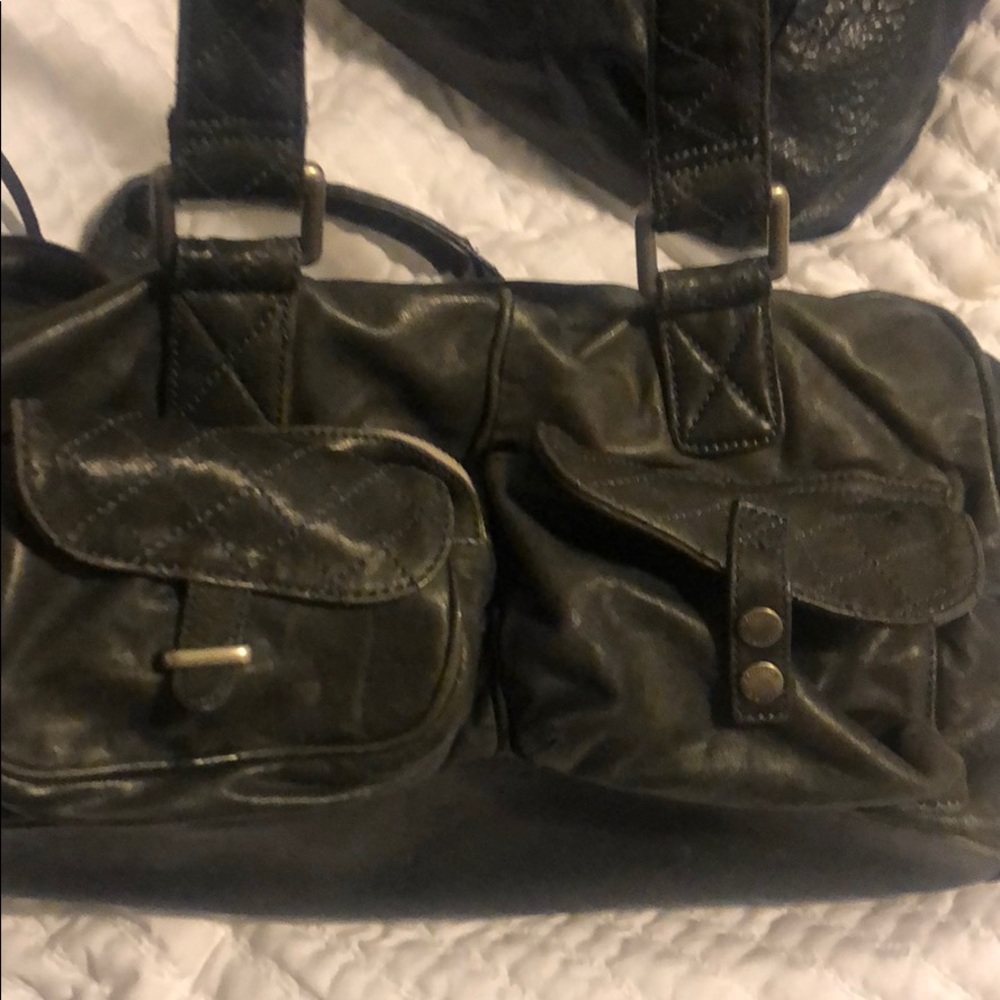 Andrew Marc butter soft navy satchel